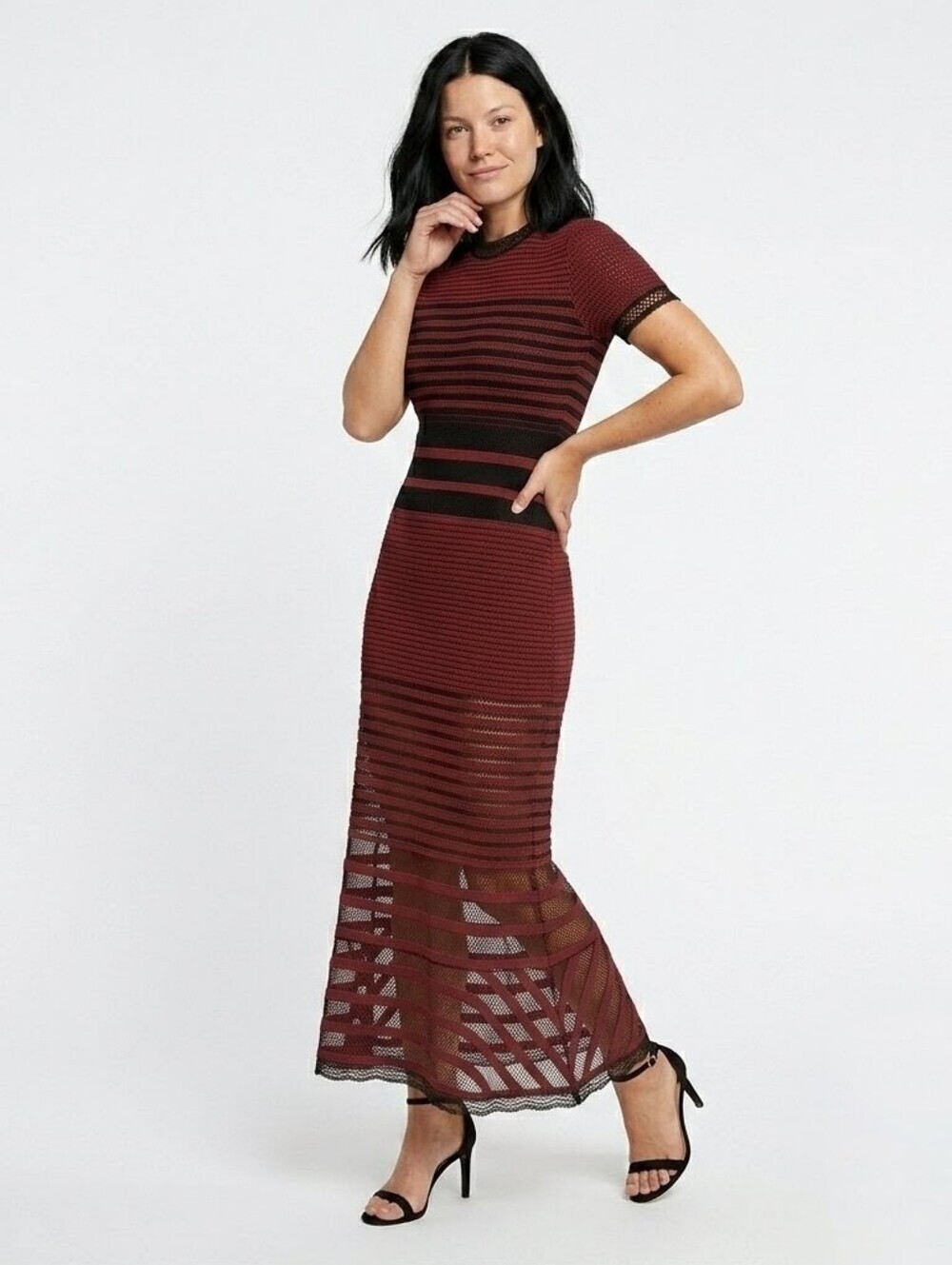 Foxie Dox Cassius Rust Red Black Striped Knit Tiered Maxi Dress- NWT - XL